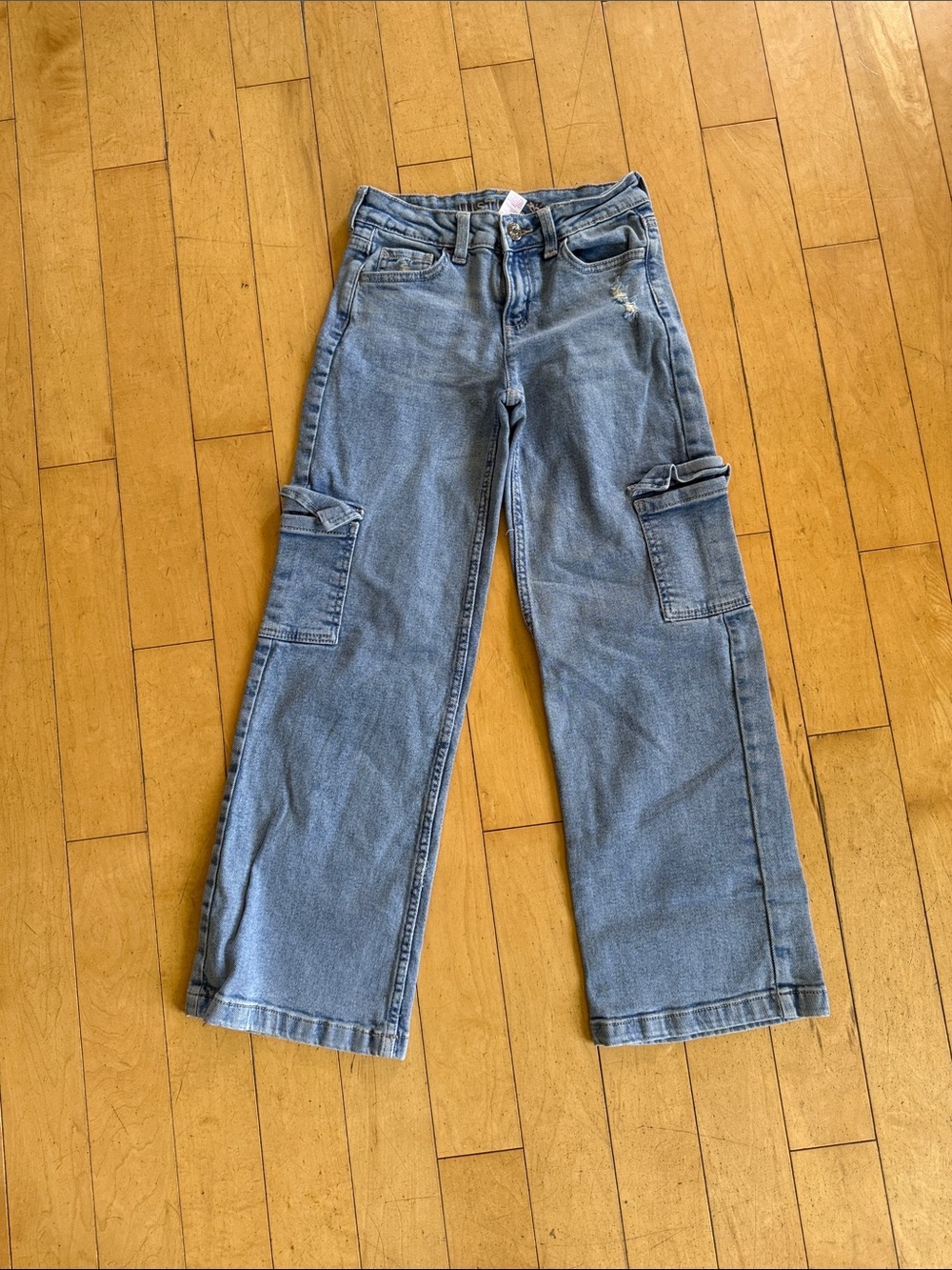 Light Blue Wide-Leg Cargo Jeans for girls